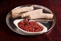 Ethiopian Kitfo with injera bread Royalty Free Stock Photo