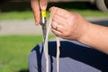 Authentic farm cooking - close up view of woman hands cleans offal