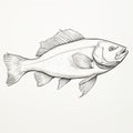Authentic Fish Sketch On White Background With Bombacore Style