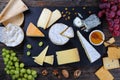 Authentic french Cheese plate, top view Royalty Free Stock Photo