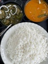 An Authentic Goan Meal, Fried Fish, Fish curry and white rice Royalty Free Stock Photo