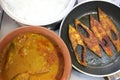 A Authentic Goan Meal, Fried Fish, Fish curry and white rice Royalty Free Stock Photo