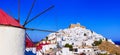 Authentic Greece - Astypalea island. View of Chora and windmills Royalty Free Stock Photo