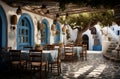 Authentic Greek tavern near sea. Generate Ai Royalty Free Stock Photo