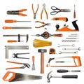 Authentic hand tools set on white background Royalty Free Stock Photo