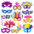 Authentic handmade venetian painted carnival face masks party decoration masquerade vector illustration