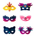 Authentic handmade venetian painted carnival face masks party decoration masquerade vector illustration