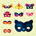 Authentic handmade venetian painted carnival face masks party decoration masquerade vector illustration Royalty Free Stock Photo