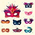 Authentic handmade venetian painted carnival face masks party decoration masquerade vector illustration Royalty Free Stock Photo