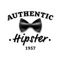 Authentic Hipster Label Vector. Brand Design Element. Bow Tie. Realistic Illustration