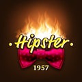 Authentic Hipster Label Vector. Retro Badge. On Fire Bow Tie. Realistic Illustration Royalty Free Stock Photo