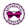 Authentic Hipster Label Vector. Stamp Design. Bow Tie. Realistic Illustration