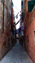 Authentic house and Colourful washing hanging in the backstreets of Venice Royalty Free Stock Photo
