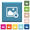 Authentic image white icons on edged square buttons