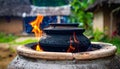 Authentic Indian Cooking Fire Close Up Rustic Home Scene Royalty Free Stock Photo