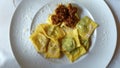Authentic Italian Dining. Ravioli Bolognese. Royalty Free Stock Photo