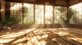 Authentic japanese tatami room with shoji screens and bamboo flooring in natural light Royalty Free Stock Photo