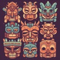 Authentic Mayan Masks and Indian Totems for Tiki and Hawaii Themed Designs.