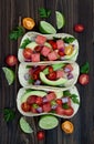 Authentic mexican grilled fish tacos with watermelon Pico de Gallo. Royalty Free Stock Photo