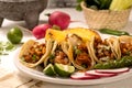 Authentic mexican tacos al pastor with chili