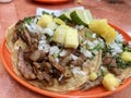 Mexican tacos al pastor for dinner Royalty Free Stock Photo