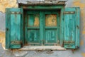 Authentic old window with shabby closed wooden shutters. Generative AI Royalty Free Stock Photo