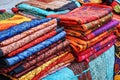 Authentic oriental colorful table clothes displayed at the counter