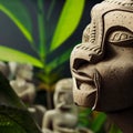 Authentic presence. Transfixing closeup of Maya totem deity's profile. AI-generated