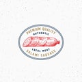 Authentic Quality Salami Vintage Typography Label, Emblem or Logo Template. Hand Drawn Sausage Sketch Sign. Butchery and