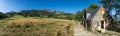 Authentic renovated Pyrenean barn in the Aure valley. slate roof, exposed stone and wood construction. amazing view on the