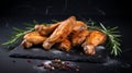 Authentic Roasted Chicken Wings On Slate Background