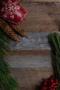 Authentic and rustic Christmas holiday decorations on weathered wood Royalty Free Stock Photo