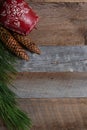 Authentic and rustic Christmas holiday decorations on weathered wood Royalty Free Stock Photo