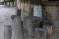 Authentic rustic table and chairs made from tree stumps. Travel Royalty Free Stock Photo