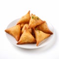 Authentic Savoury Triangle Samosas On A White Plate Royalty Free Stock Photo