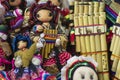 Authentic south american panflutes in local market in Peru. Royalty Free Stock Photo
