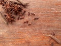 Spices on wood table for background