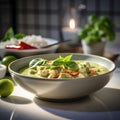 Authentic Thai Green Curry with Rice, AI Generated