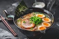 Authentic Tonkotsu Ramen Bowl with Soft Boiled Eggs and Pork Belly