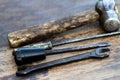 Authentic tools. Set of different garage tools