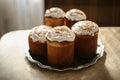 Authentic Traditional Russian Orthodox Easter bread the kulich or pasha, easter cakes topped with sugar glaze Royalty Free Stock Photo