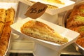 authentic turkish arabic dessert baklava or kunafa for sell in a glass display