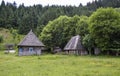Authentic wooden houses in the traditional Carpathian style at old village Kolochava