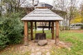 Authentic wooden well in the countryside from all over Romania in Dimitrie Gusti National Village Museum, an open-air ethnographic