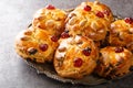 Authentic Yorkshire Fat Rascals scones with dried fruits and almonds close-up in a plate. horizontal Royalty Free Stock Photo