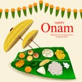 Happy Onam festival greetings to mark the annual Hindu festival of Kerala, India