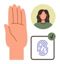 Authentication Concept with Hand, Fingerprint, and Verified User Profile Royalty Free Stock Photo