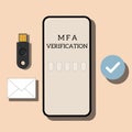 Flat Illustration of Multi Factor Authentication with Phone and Accessories Royalty Free Stock Photo