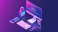 Authentication two-factor via an isometric landing page, secure login via password or sms with a push code message on Royalty Free Stock Photo