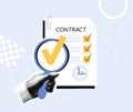 Authenticity control, document verification, and approval concept. Contract with a checklist and document inspection with a Royalty Free Stock Photo